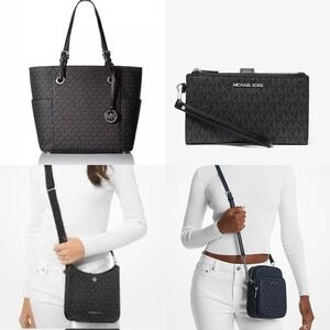 Michael Kors Jet Set 4-Piece Set- Tote/Crossbody/Messenger/Wristlet Gray/Black